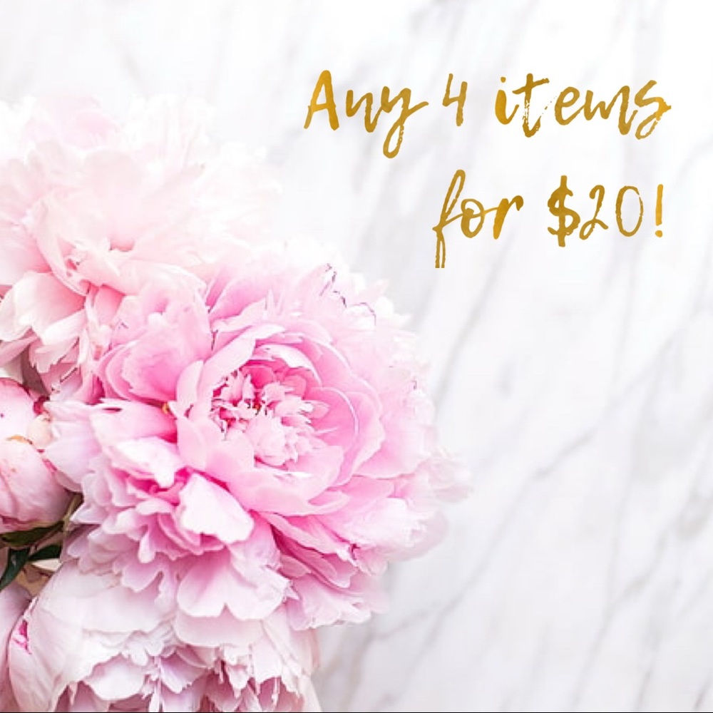 Any four items (following this post) for $20!